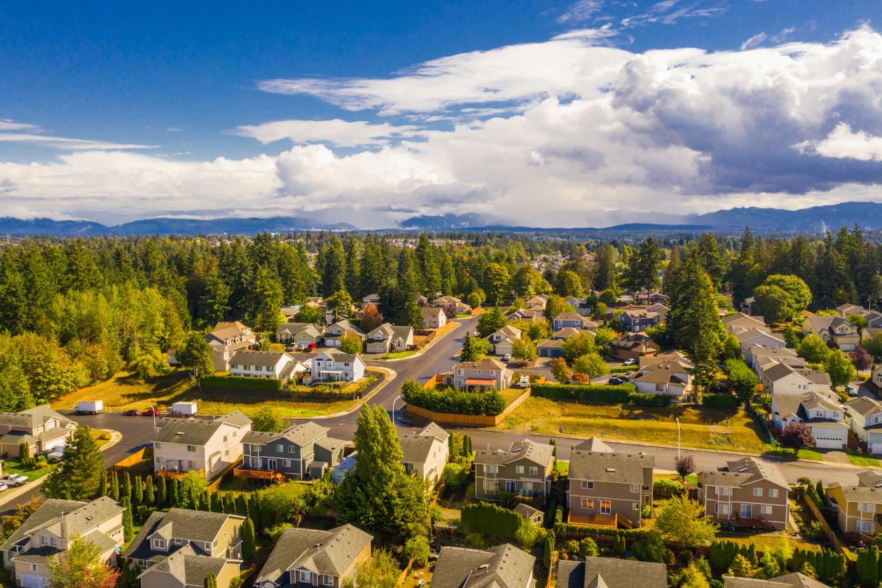 An aerial view of a suburb in Washington